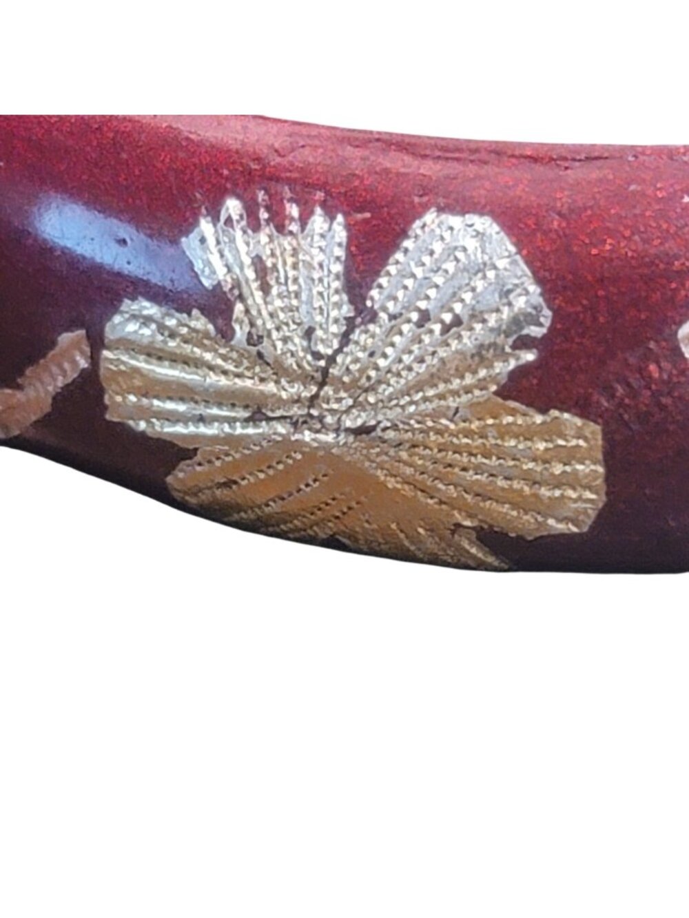 Handmade Vintage Red Floral Bangle Bracelet With Gold Detailing Size 8 - Picture 6 of 6